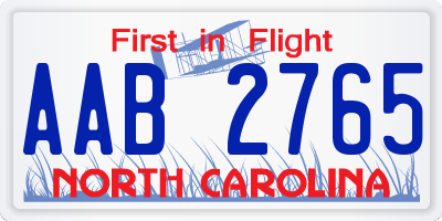 NC license plate AAB2765