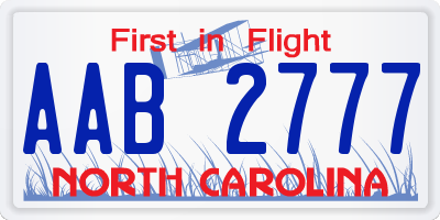 NC license plate AAB2777