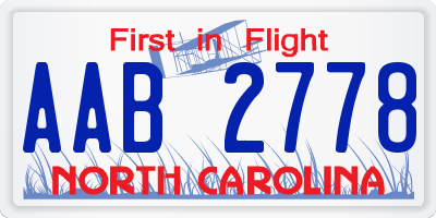 NC license plate AAB2778