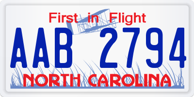 NC license plate AAB2794
