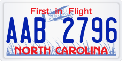 NC license plate AAB2796