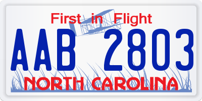 NC license plate AAB2803