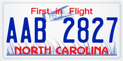 NC license plate AAB2827