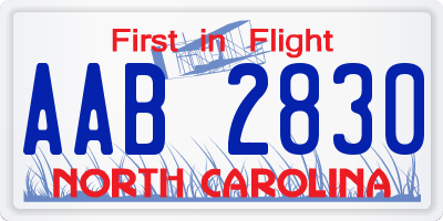 NC license plate AAB2830