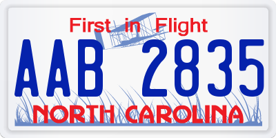 NC license plate AAB2835