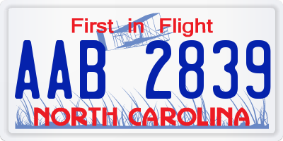 NC license plate AAB2839