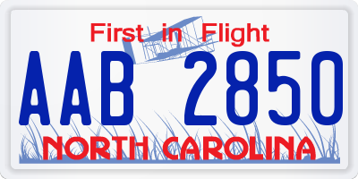 NC license plate AAB2850