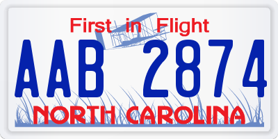 NC license plate AAB2874