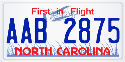 NC license plate AAB2875