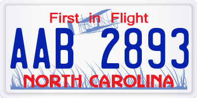 NC license plate AAB2893