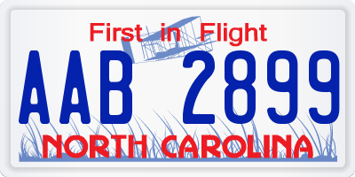 NC license plate AAB2899