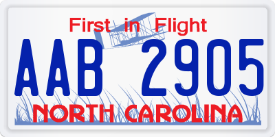 NC license plate AAB2905