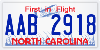 NC license plate AAB2918