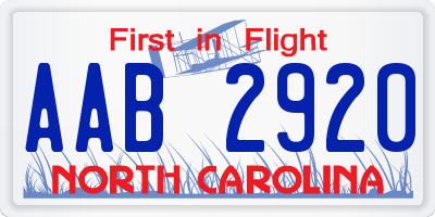 NC license plate AAB2920