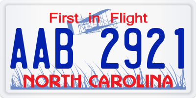 NC license plate AAB2921