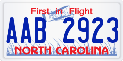 NC license plate AAB2923