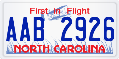 NC license plate AAB2926