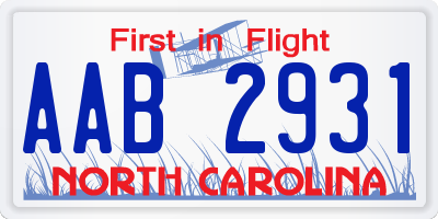 NC license plate AAB2931