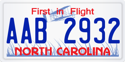 NC license plate AAB2932