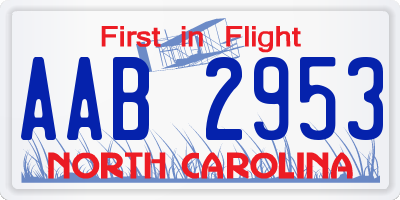 NC license plate AAB2953