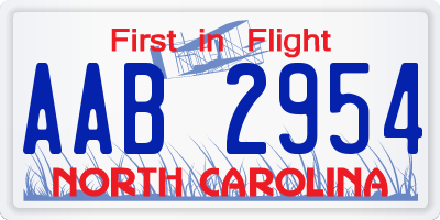 NC license plate AAB2954