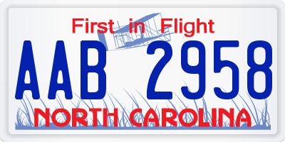 NC license plate AAB2958