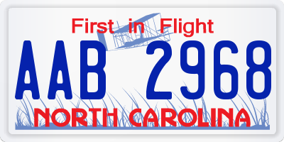 NC license plate AAB2968