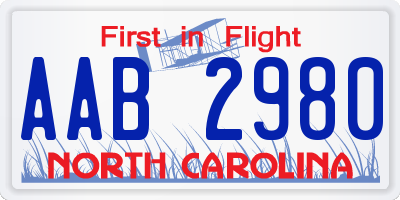 NC license plate AAB2980