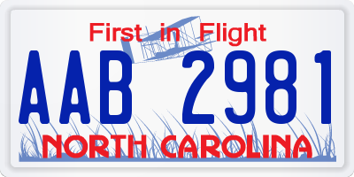 NC license plate AAB2981