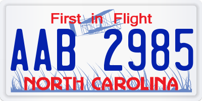 NC license plate AAB2985