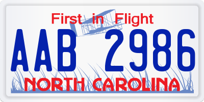 NC license plate AAB2986