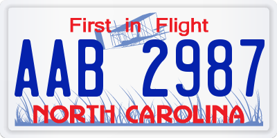 NC license plate AAB2987