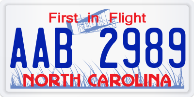 NC license plate AAB2989
