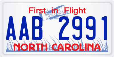 NC license plate AAB2991