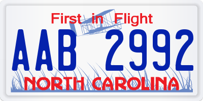 NC license plate AAB2992