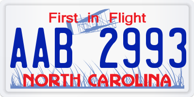 NC license plate AAB2993