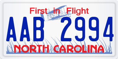 NC license plate AAB2994