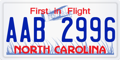 NC license plate AAB2996