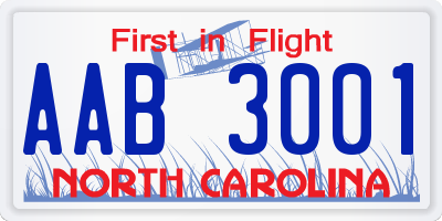 NC license plate AAB3001