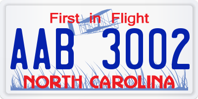 NC license plate AAB3002