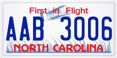 NC license plate AAB3006