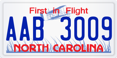 NC license plate AAB3009