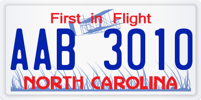 NC license plate AAB3010