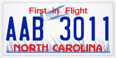 NC license plate AAB3011