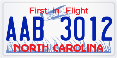 NC license plate AAB3012