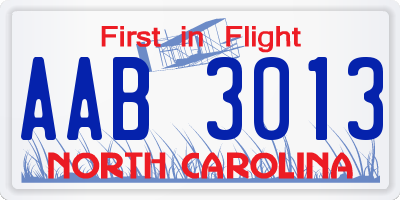 NC license plate AAB3013