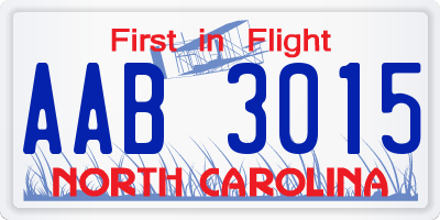 NC license plate AAB3015