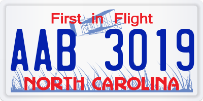 NC license plate AAB3019