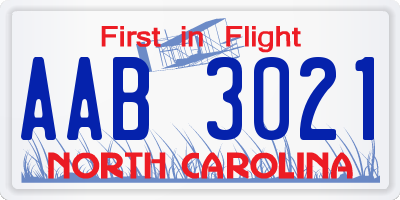 NC license plate AAB3021