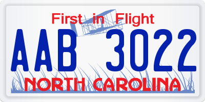 NC license plate AAB3022